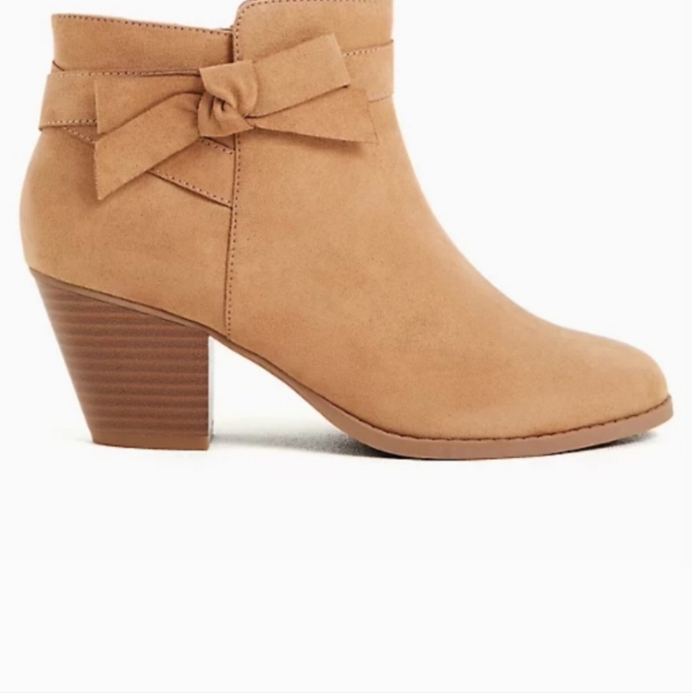 Torrid faux suede booties with side bow
